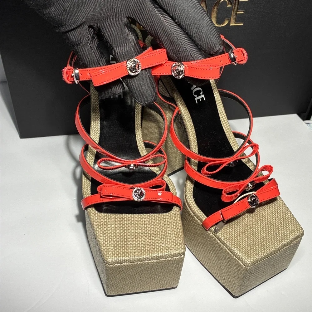 New Authentic Versace Gianni Ribbon Platform Sandals 150mm Platform Sandals